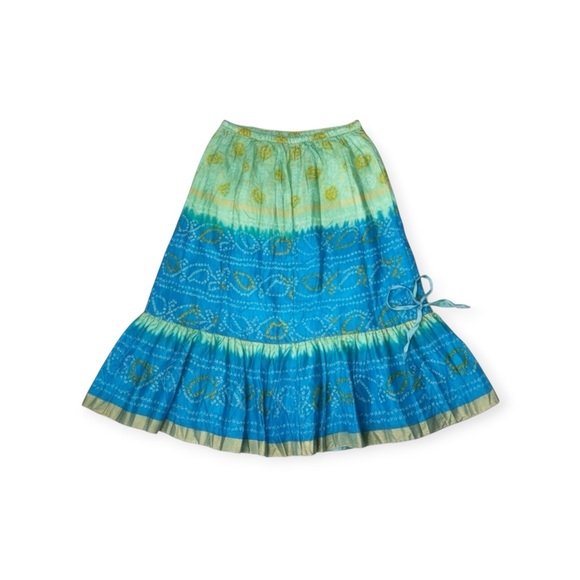 new Hale Bob ♕ Crinkled Silk Print Midi Skirt ♕ Aqua Ombre ♕ Gold Print ♕ Medium - Picture 14 of 16